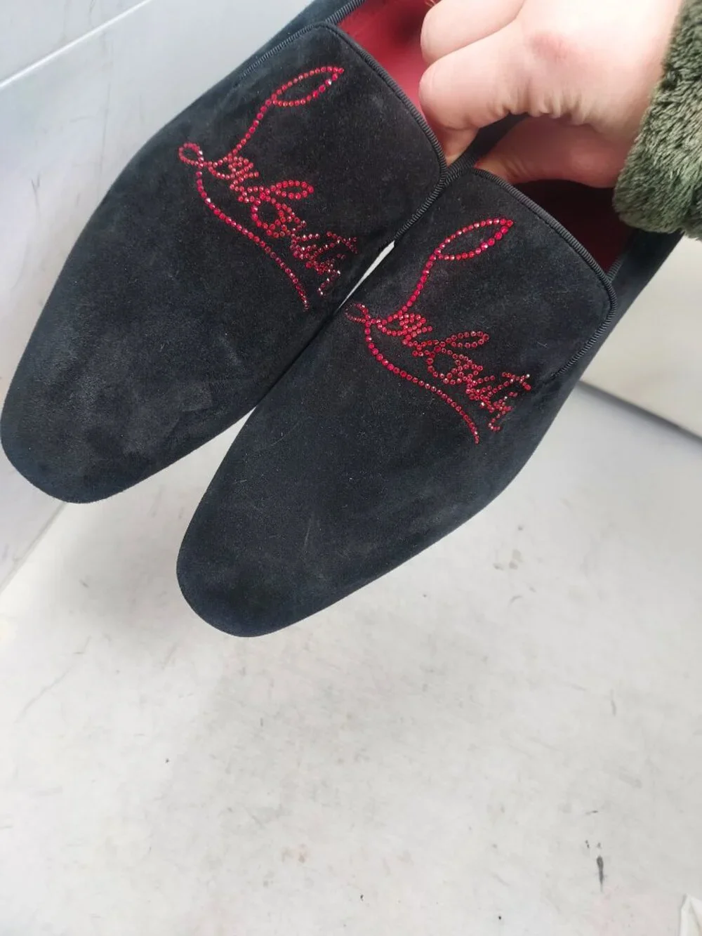 CHRISTIAN LOUBOUTIN MENS Black Dandelion Strass Suede Logo Loafer